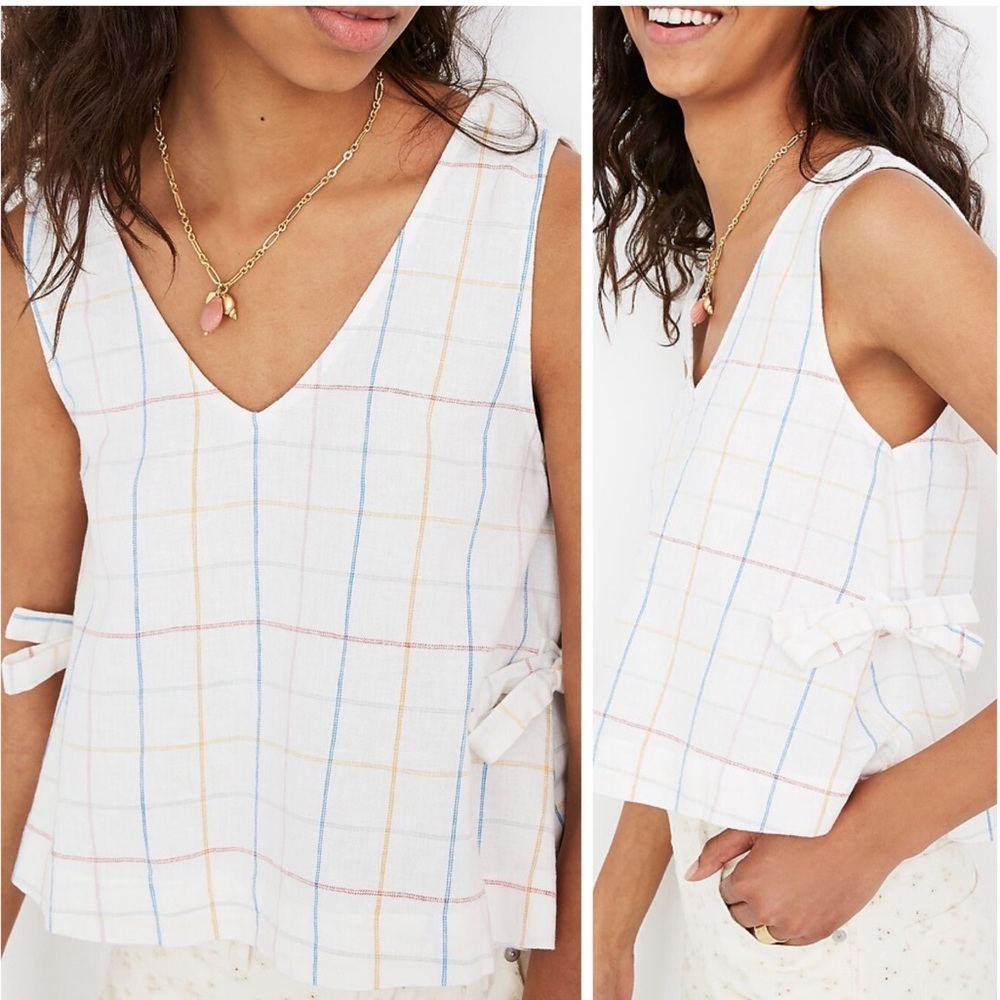 Madewell Linen Blend Side-Tie Tank Top in Windowpane
